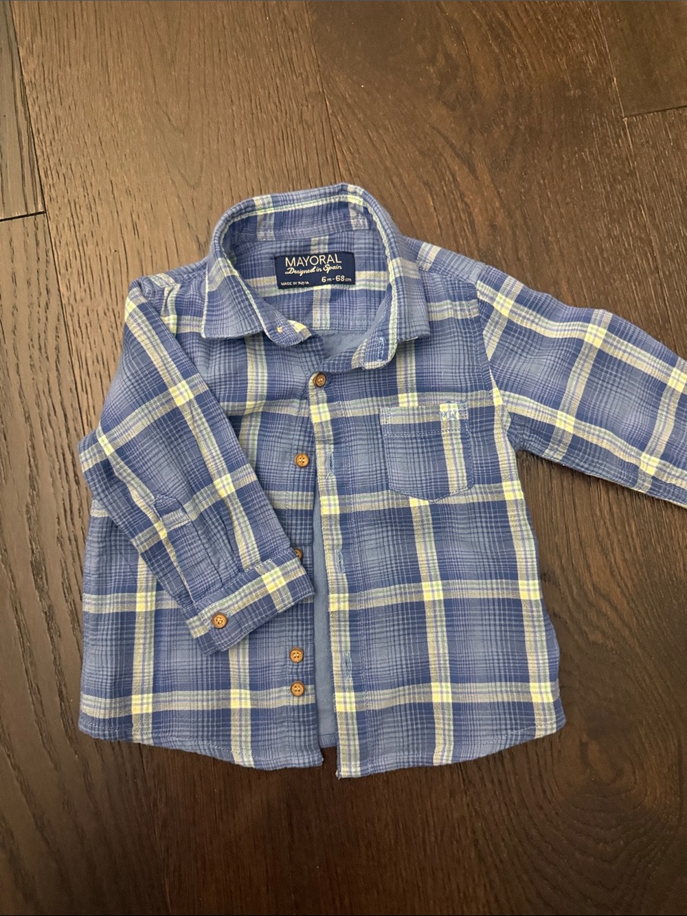 Mayoral Blue and Cream Plaid Button-Down Shirt